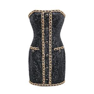 Miss Rosier Eulalia black embellished mini dress Sz S Sequin Gold Party Cocktail
